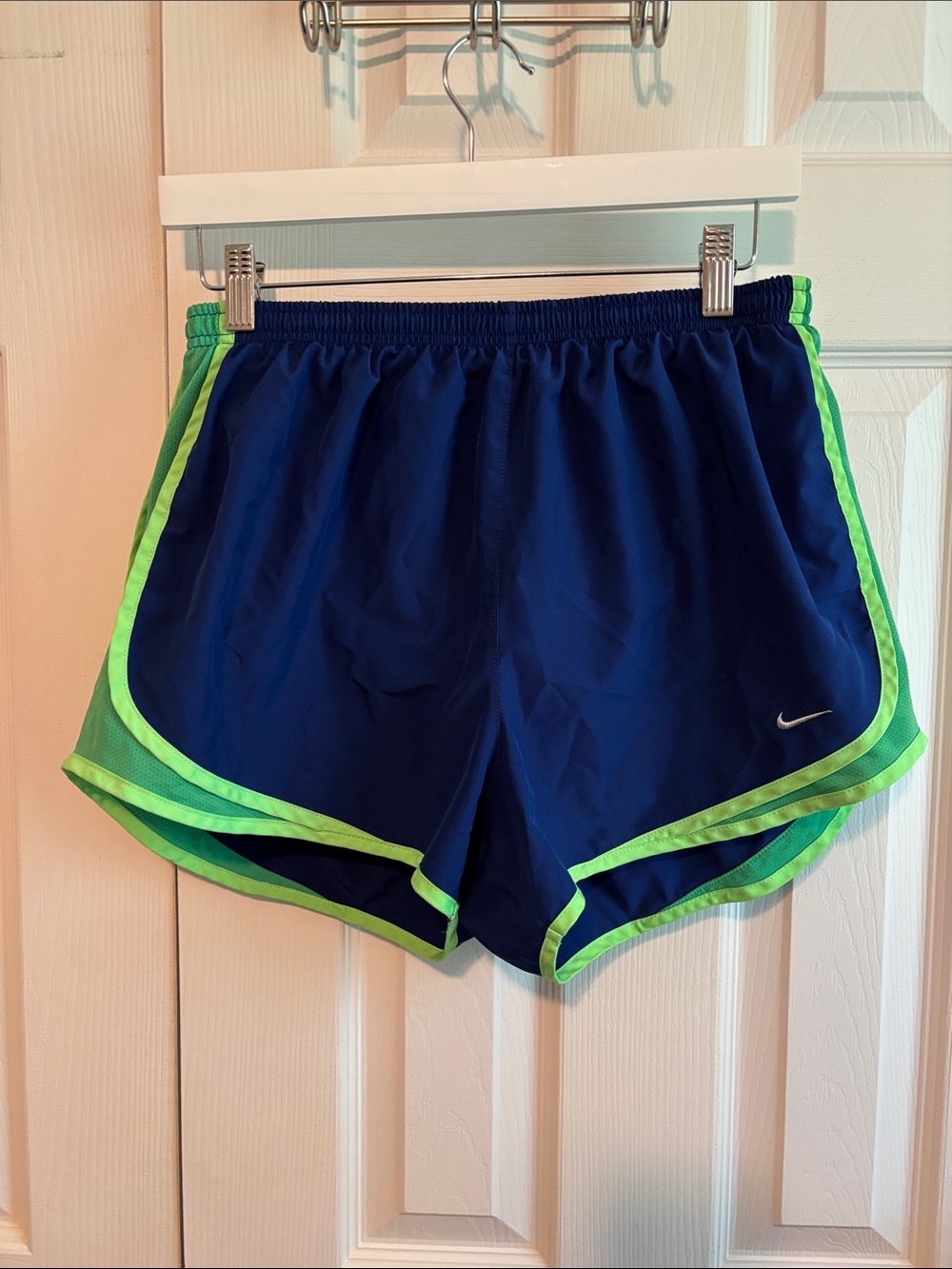 Nike Women's Royal Blue Running Shorts with Lime Trim